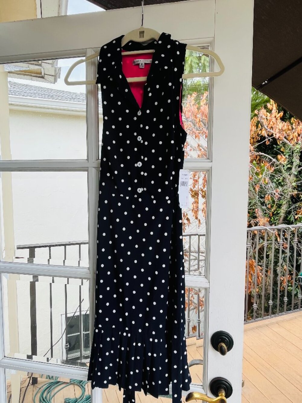 Sandra Darren Navy Dress with White Polka Dots